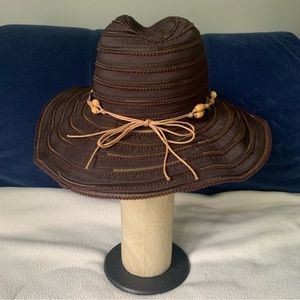 Women’s SCALA Brown Sun Beach Garden Cowboy / Regular Style Hat Shells Bow EXC
